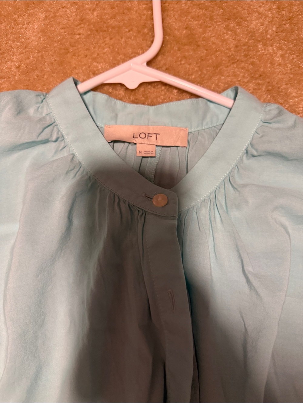 LOFT Mint Blue Round-Neck Button Front Blouse